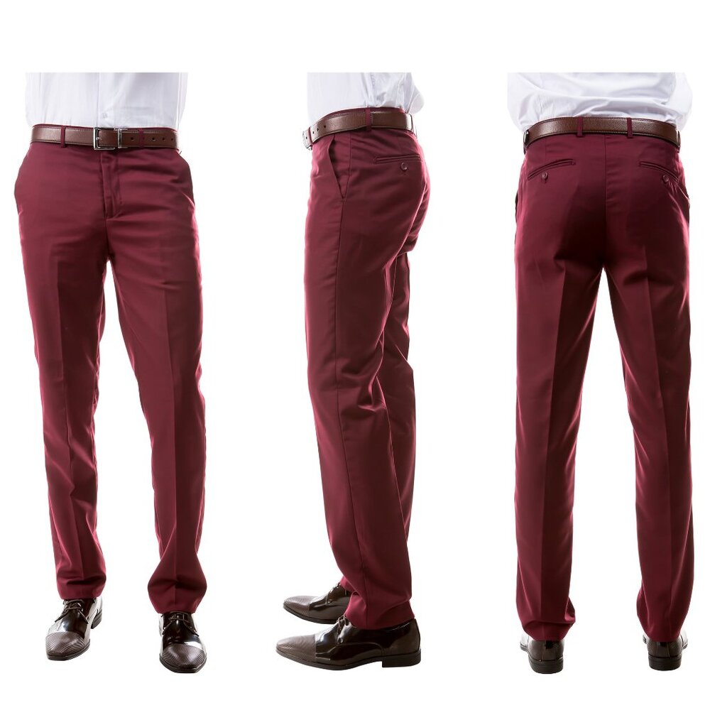 Azzuro Men's 3-Pack of Burgundy Dress Pants (Unhemmed/Open Bottom)